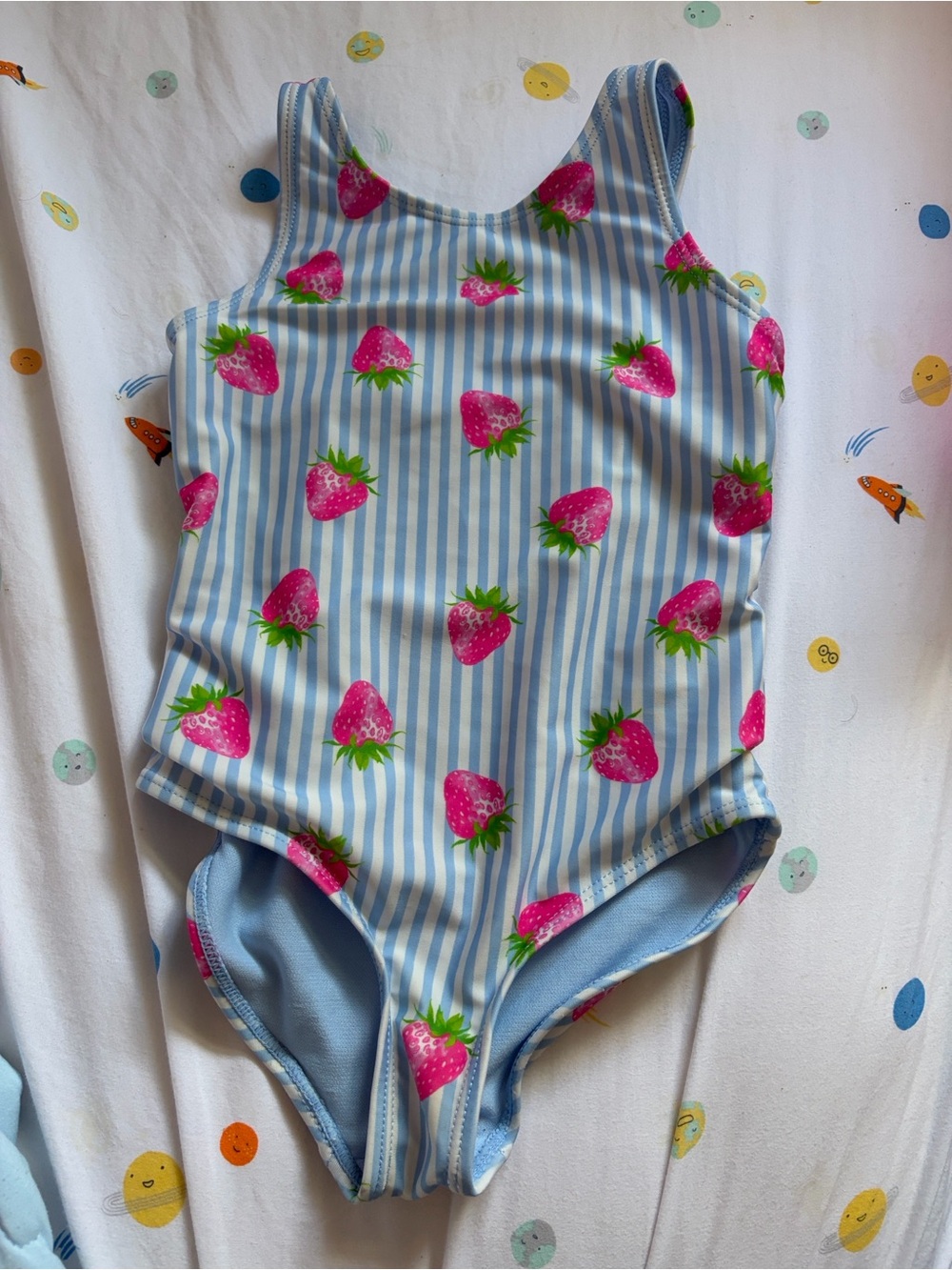 Primark Blue & Pink Strawberry 4-5T Stripe One-Piece Swimsuit